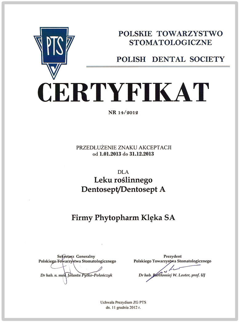 Znak akceptacji Polskiego Towarzystwa Stomatologicznego
